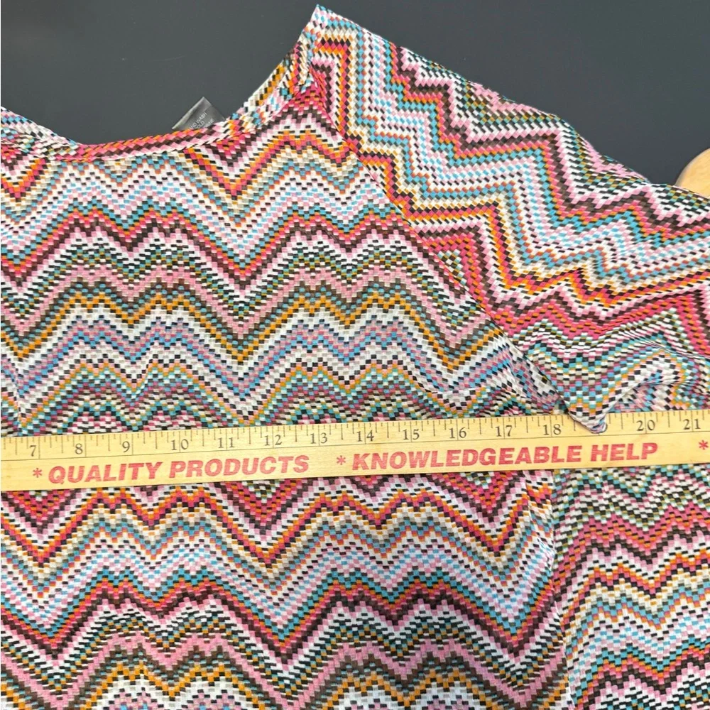 Stella Cruz Pink Multicolored Sheer Chevron Blouse‎ Kimono Flare Sleeve Cover-Up